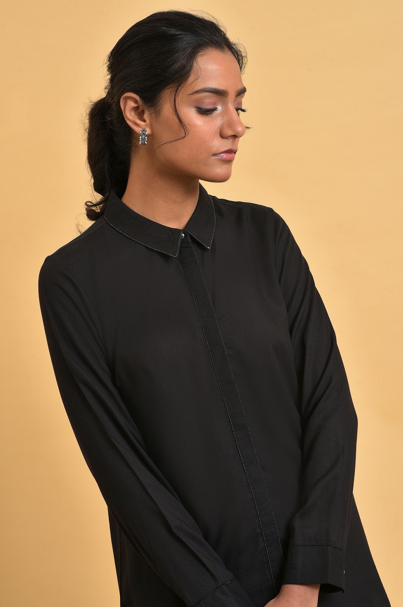 Black Rayon Women Western Shirt - wforwoman