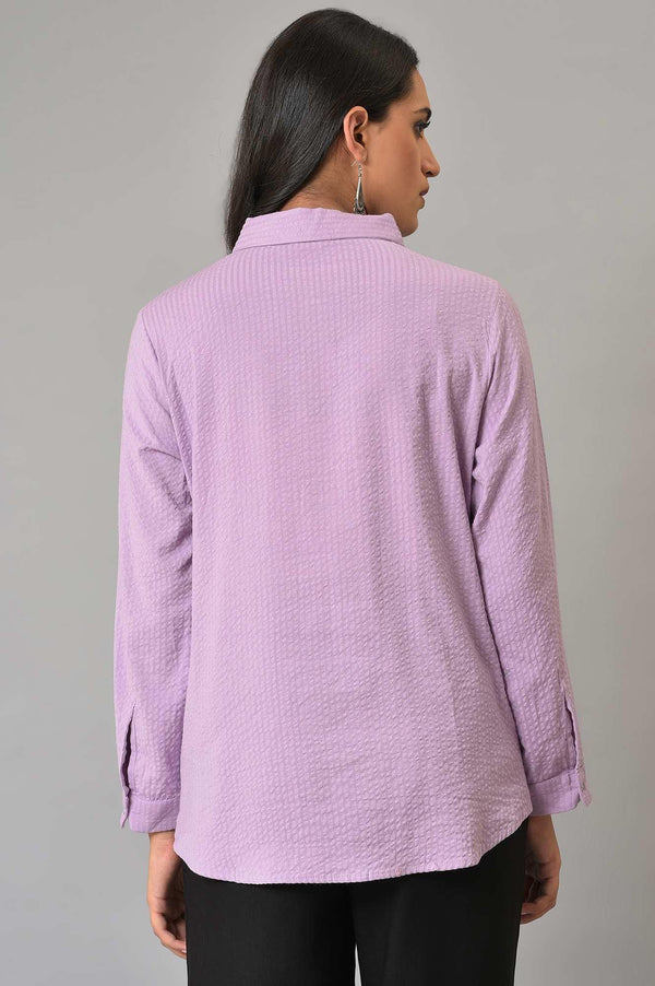 Light Purple Shirt Collar Casual Western Top
