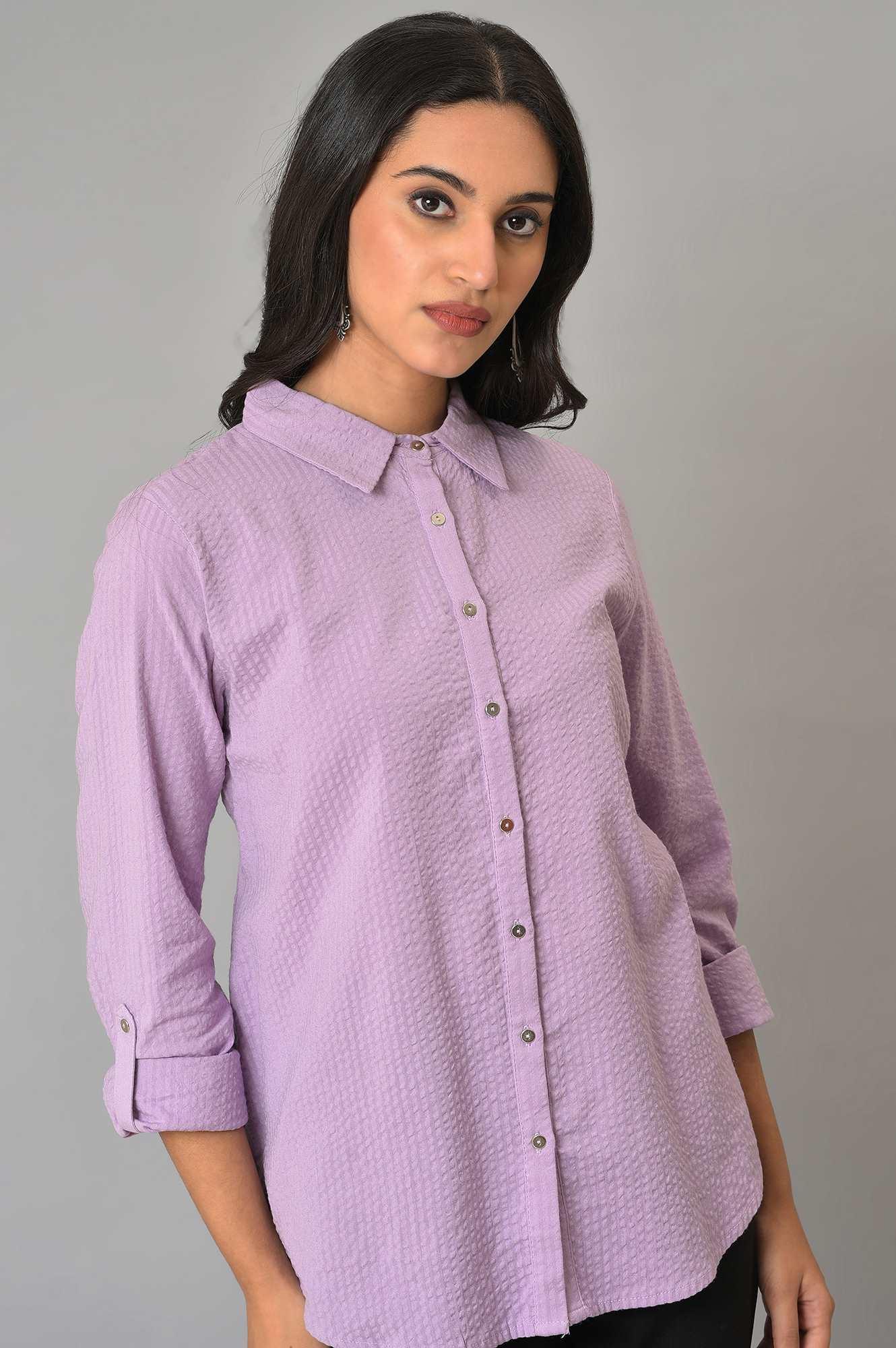 Light Purple Shirt Collar Top - wforwoman