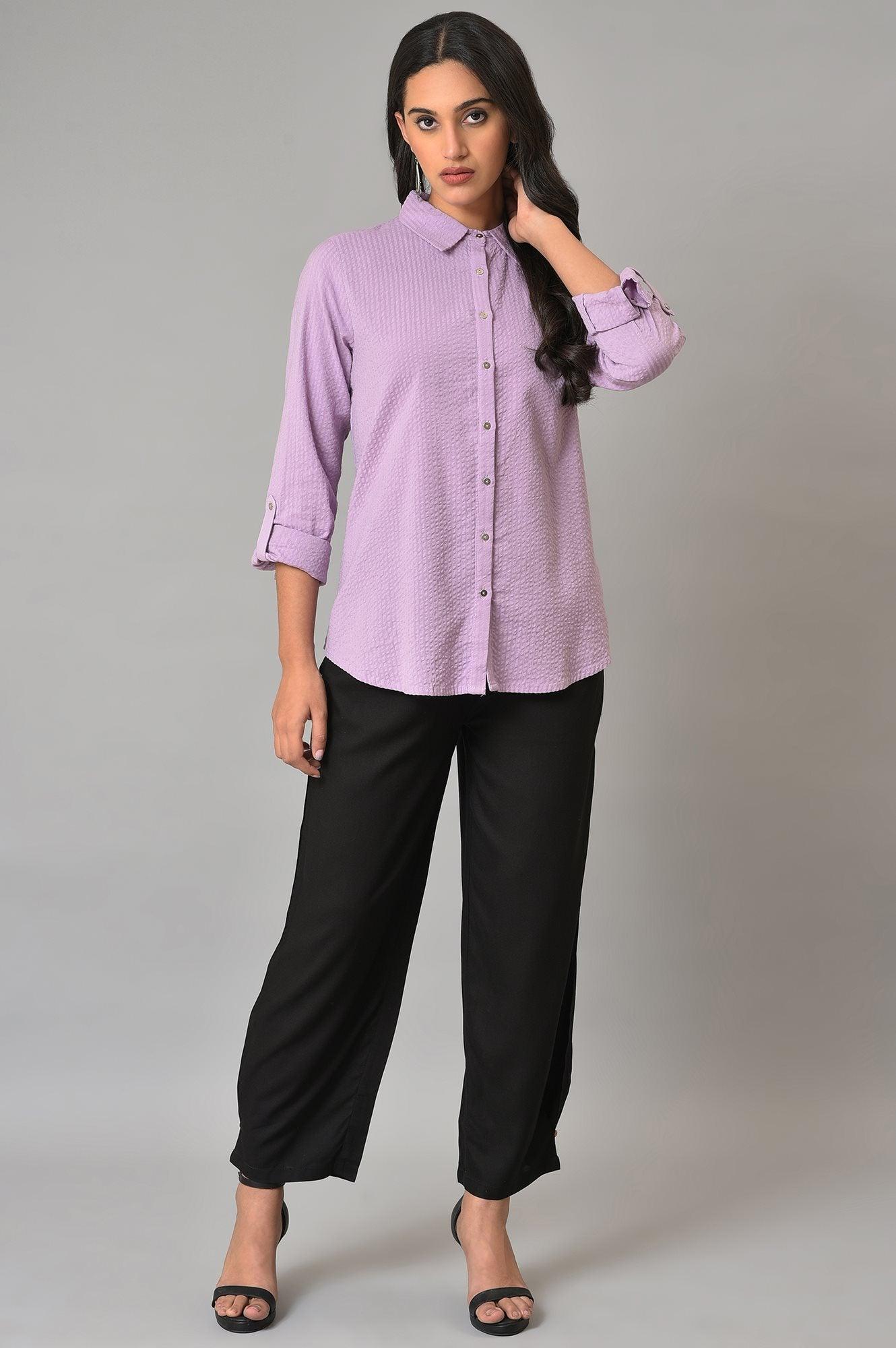 Light Purple Shirt Collar Top - wforwoman