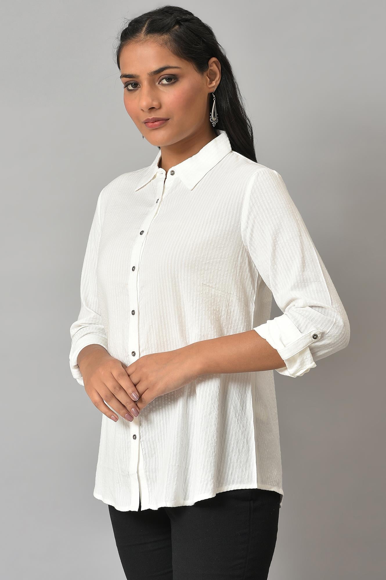 Ecru Shirt Collar Top