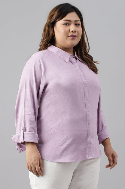 Light Purple Shirt Collar Plus Size Top - wforwoman