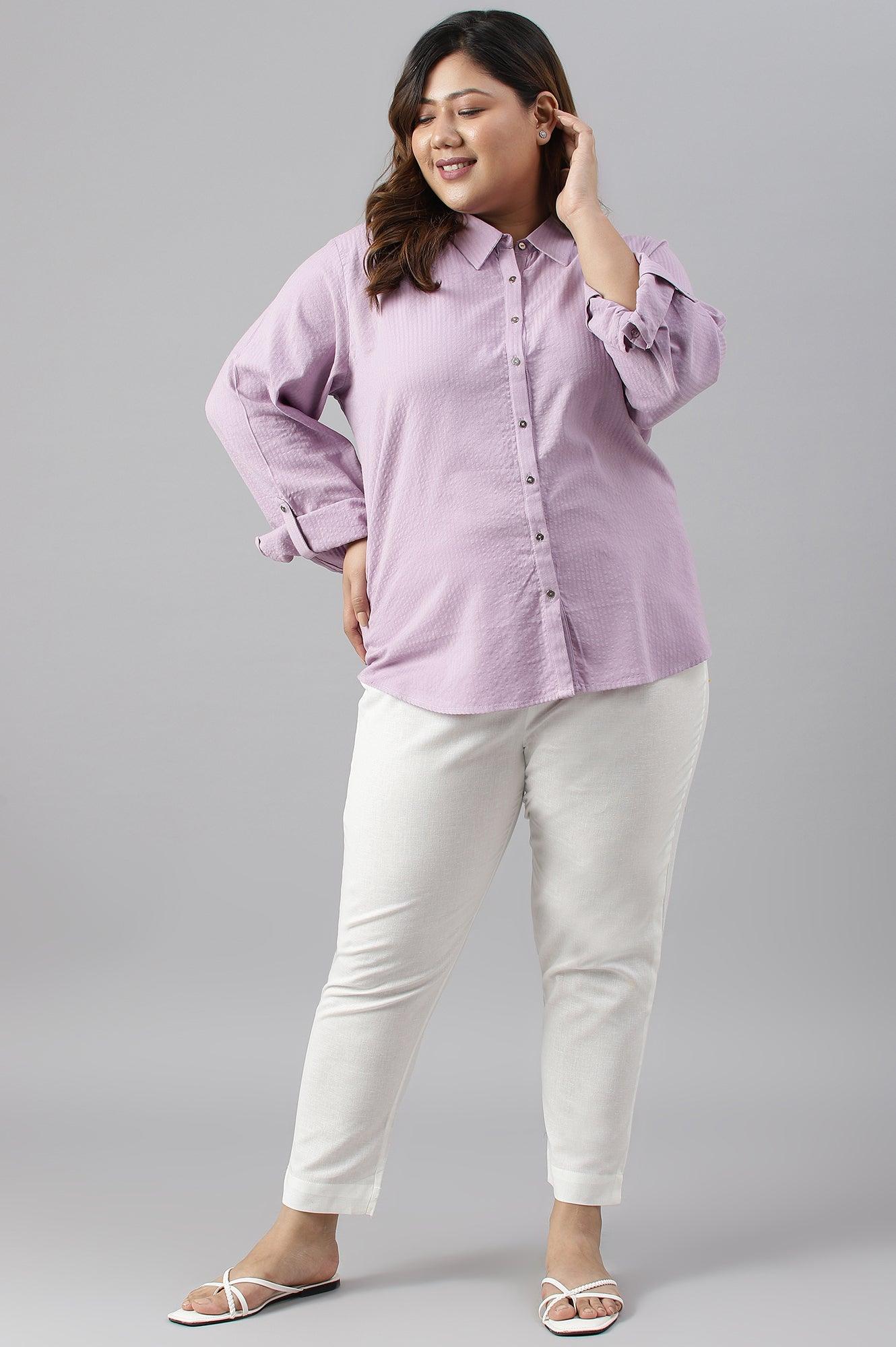 Light Purple Shirt Collar Plus Size Top - wforwoman
