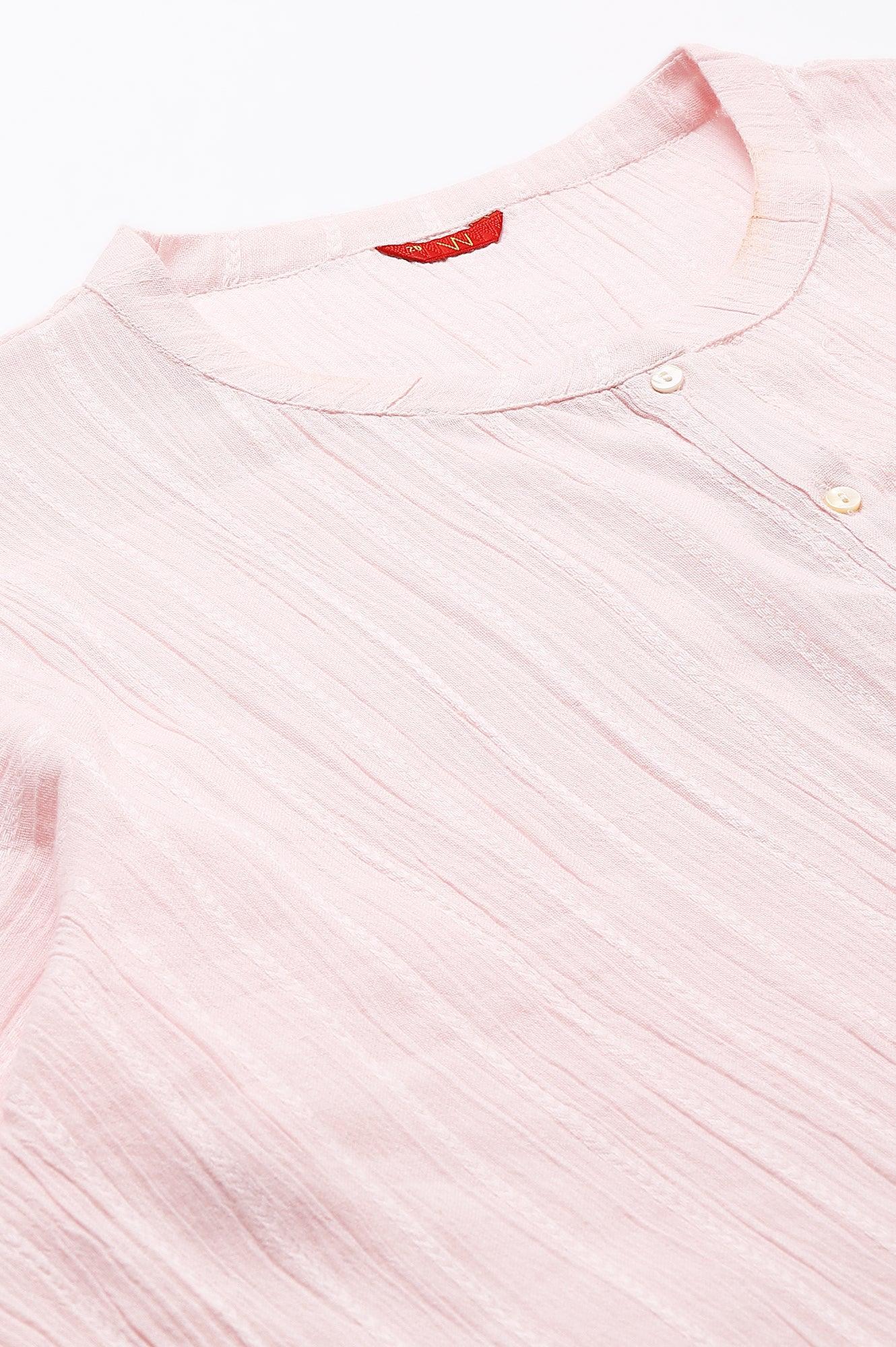Light Pink Mandarin Collar Plus Size Top - wforwoman