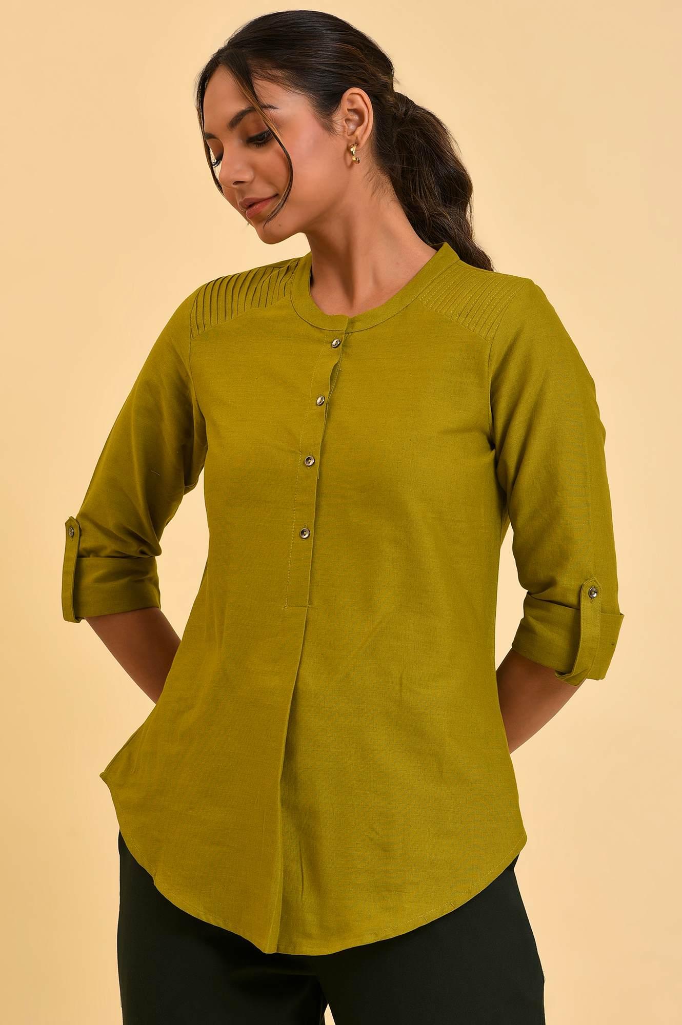 Green Cotton Flax Top - wforwoman