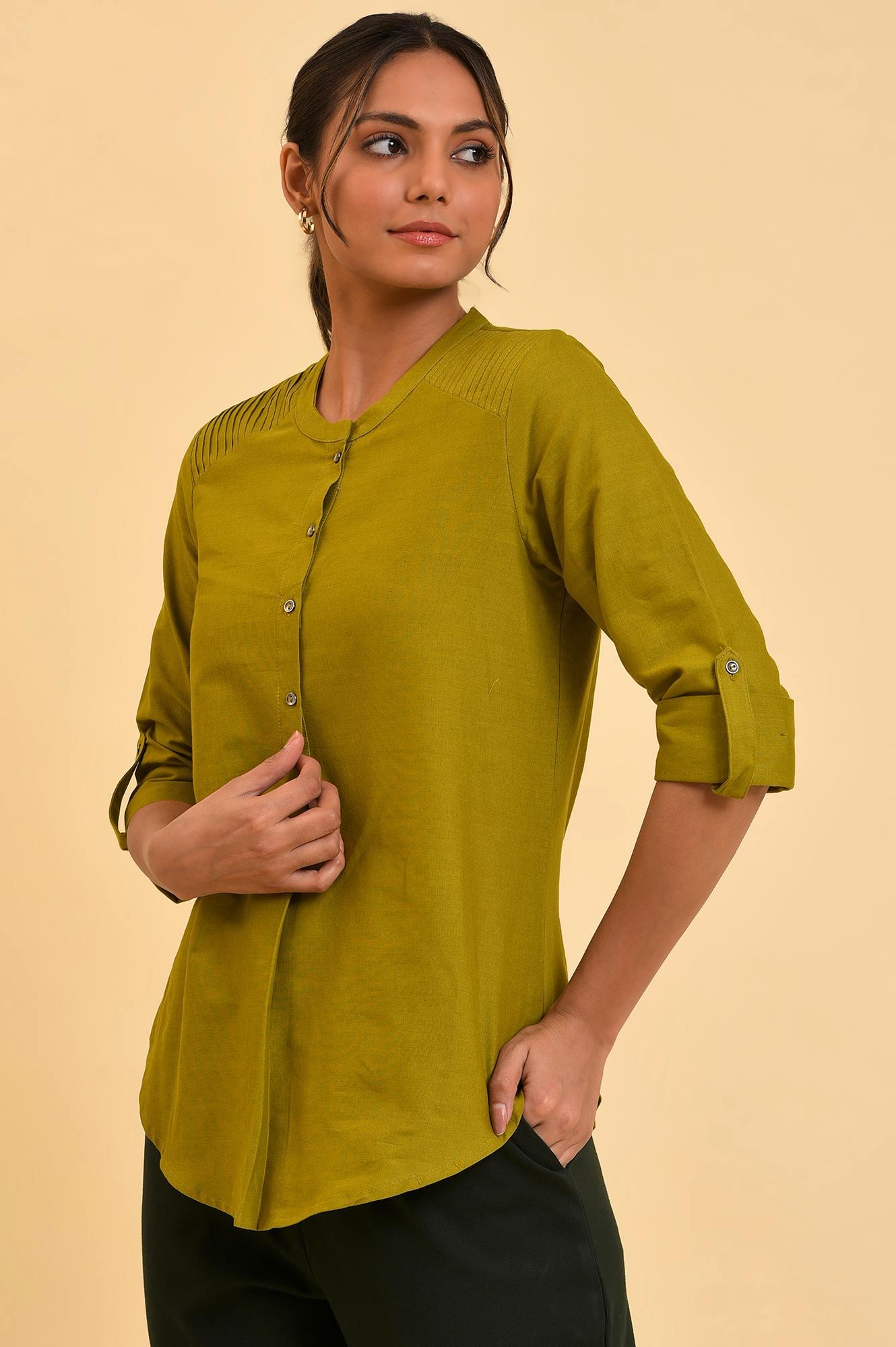 Green Cotton Flax Top - wforwoman