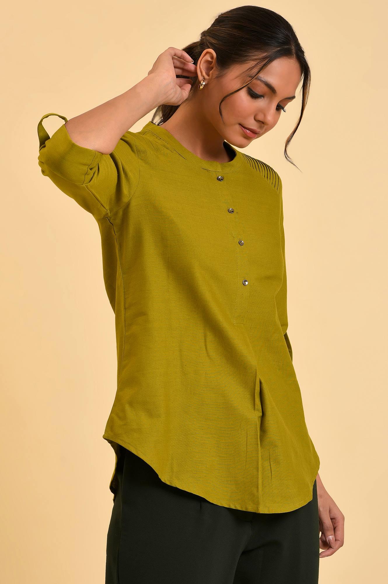 Green Cotton Flax Top - wforwoman