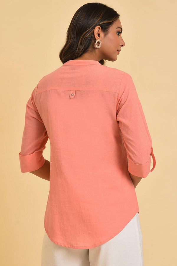 Pink Blue Cotton Flax Top