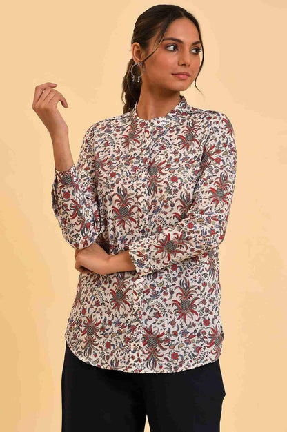 Ecru Floral Printed Top - wforwoman