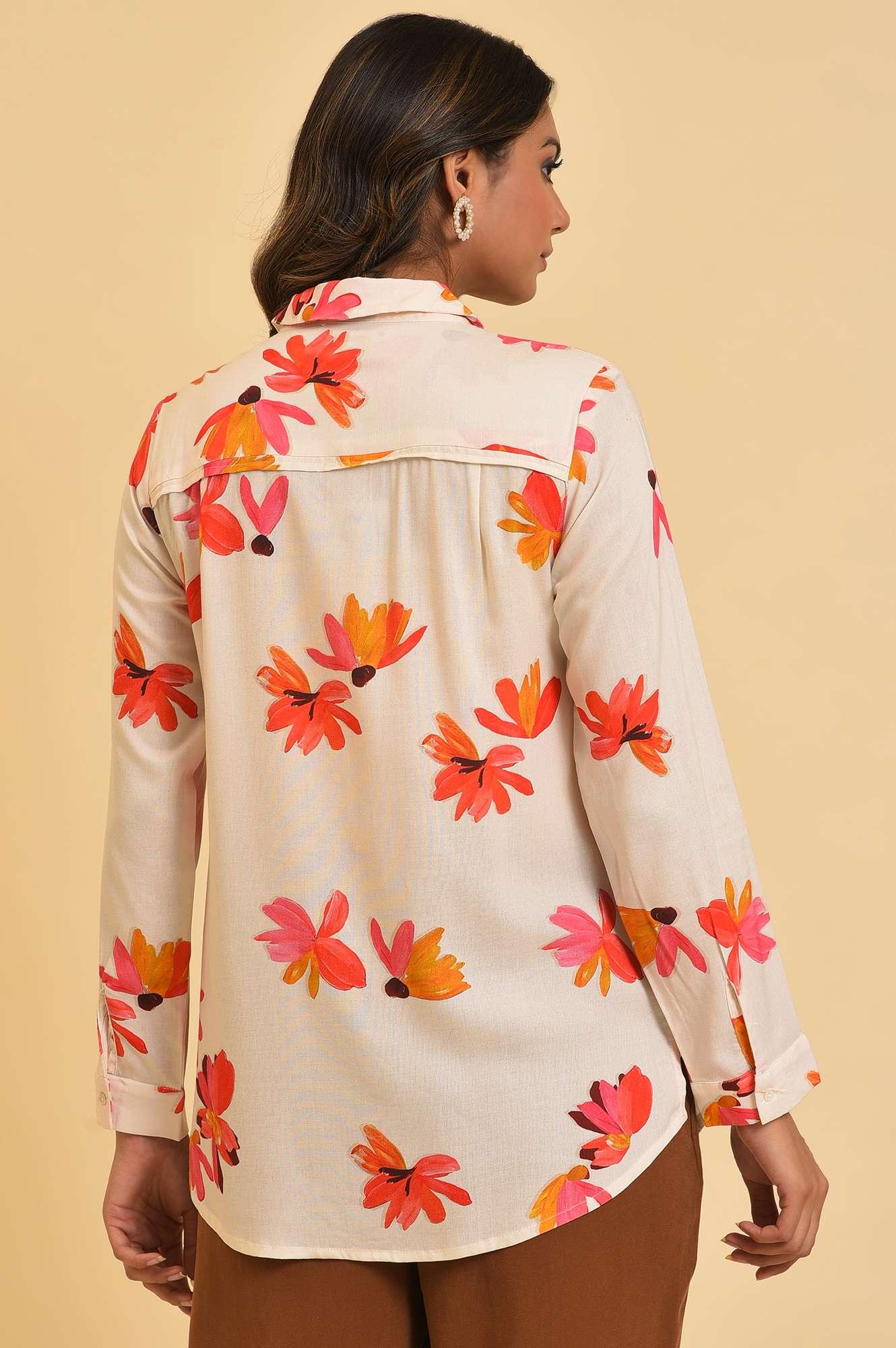 Ecru Floral Printed Shirt - wforwoman