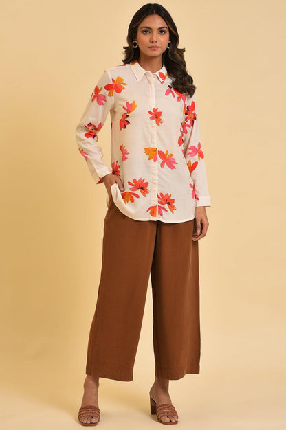 Ecru Floral Printed Shirt - wforwoman