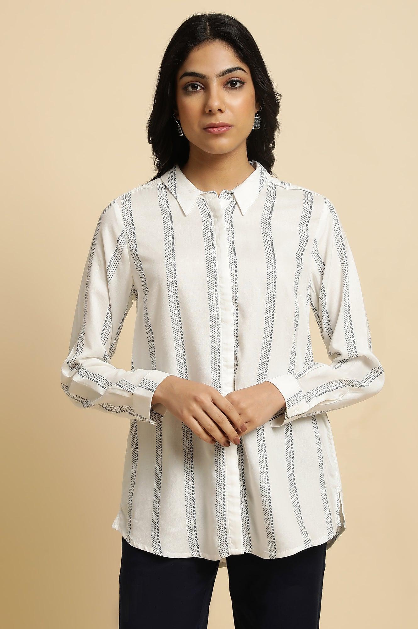 Ecru Printed Summer Shirt - wforwoman