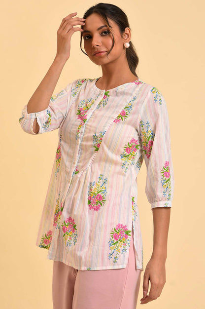 Ecru Floral Printed A-Line Top