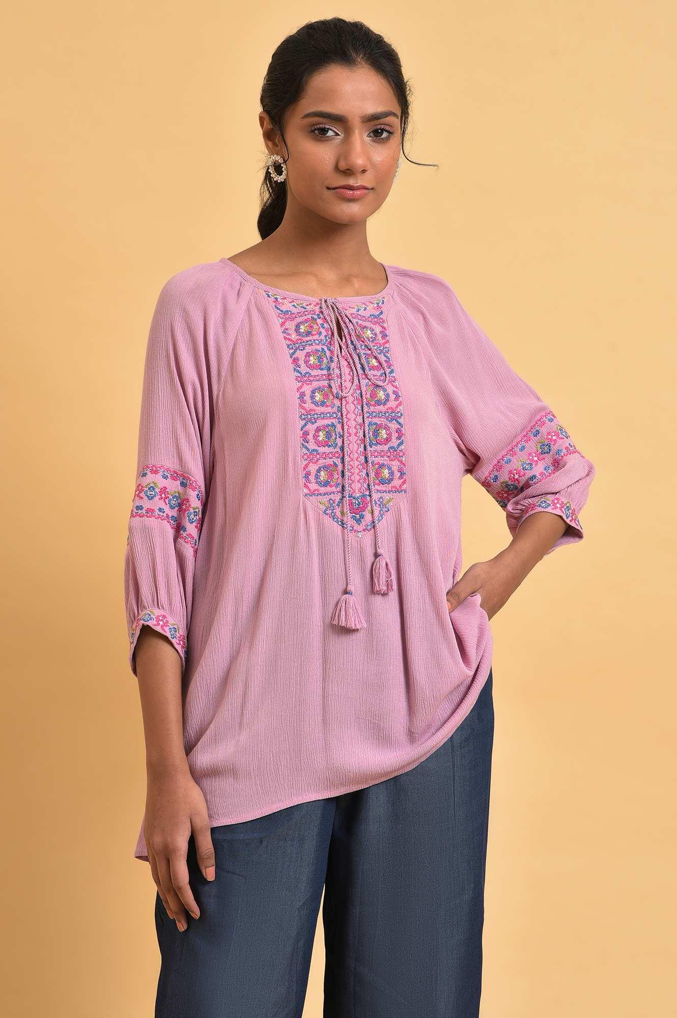 Pink Embroidered Western Top - wforwoman