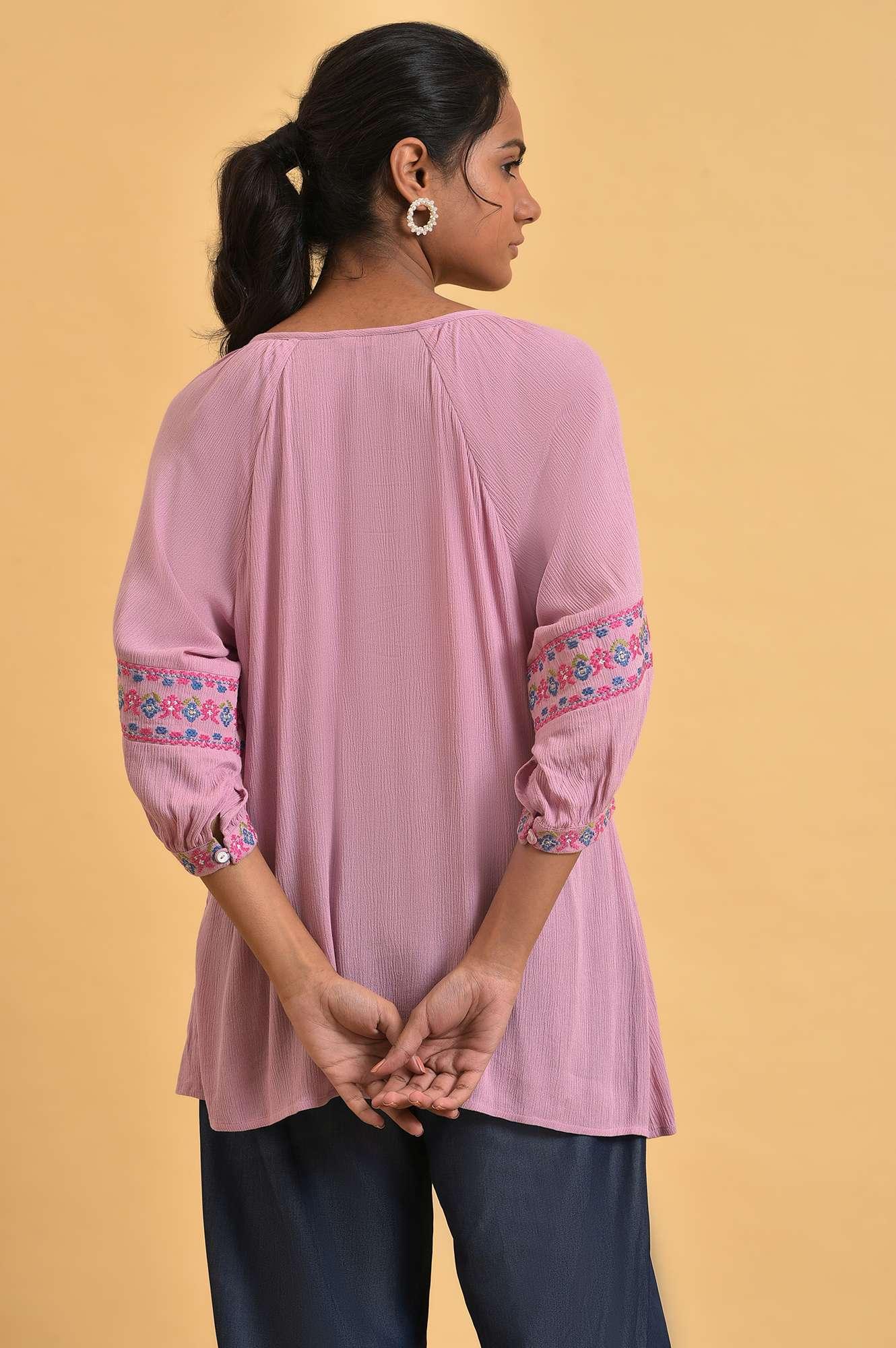 Pink Embroidered Western Top - wforwoman