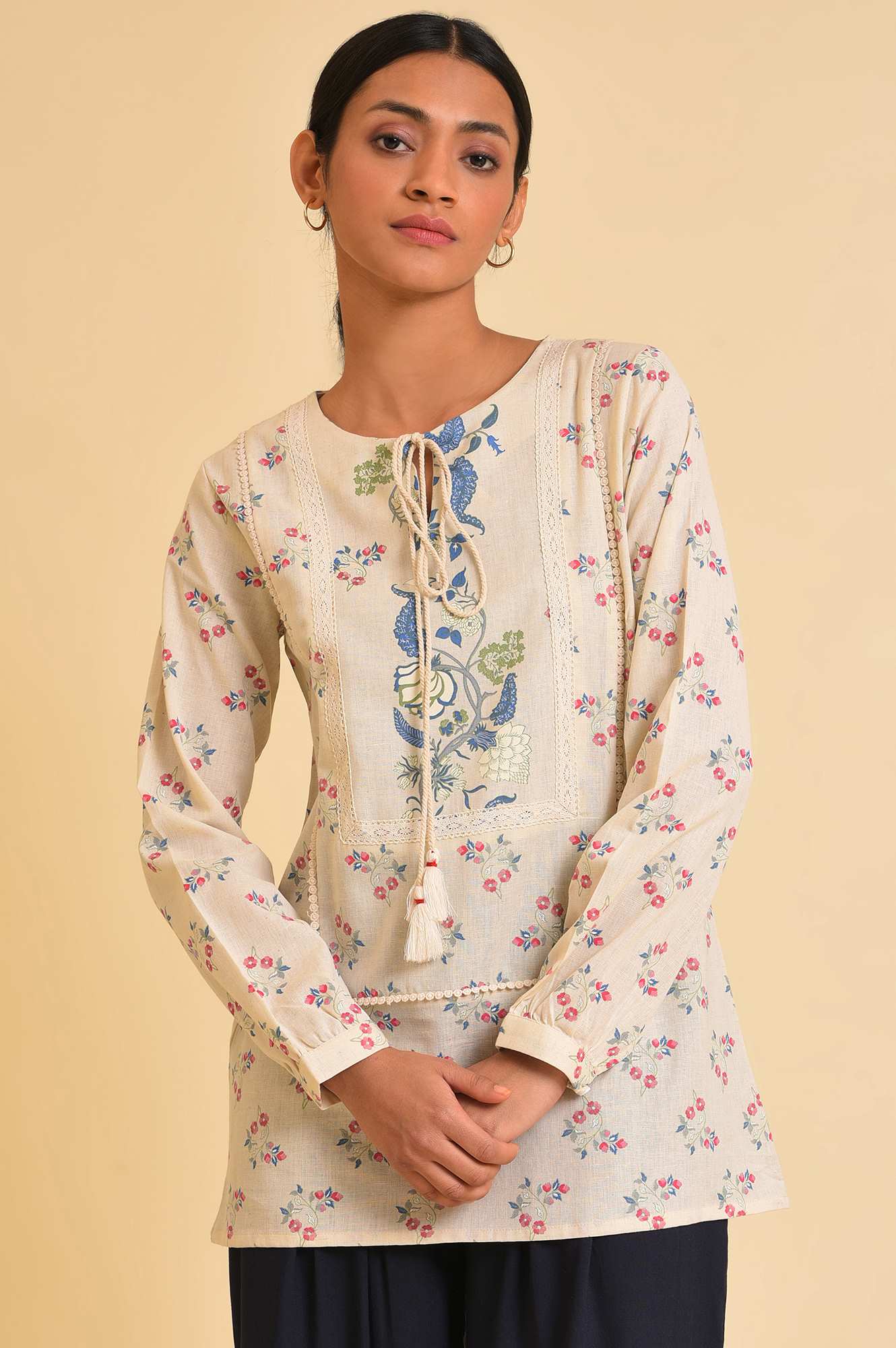 Ecru Floral Printed Summer Top