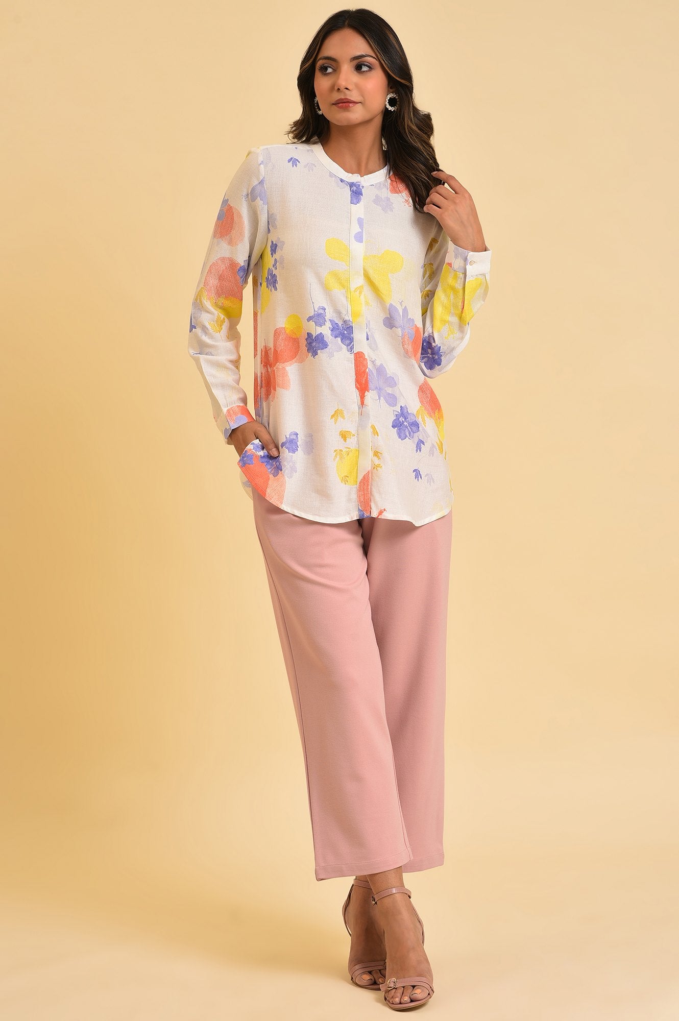 Ecru Floral Printed Summer Top