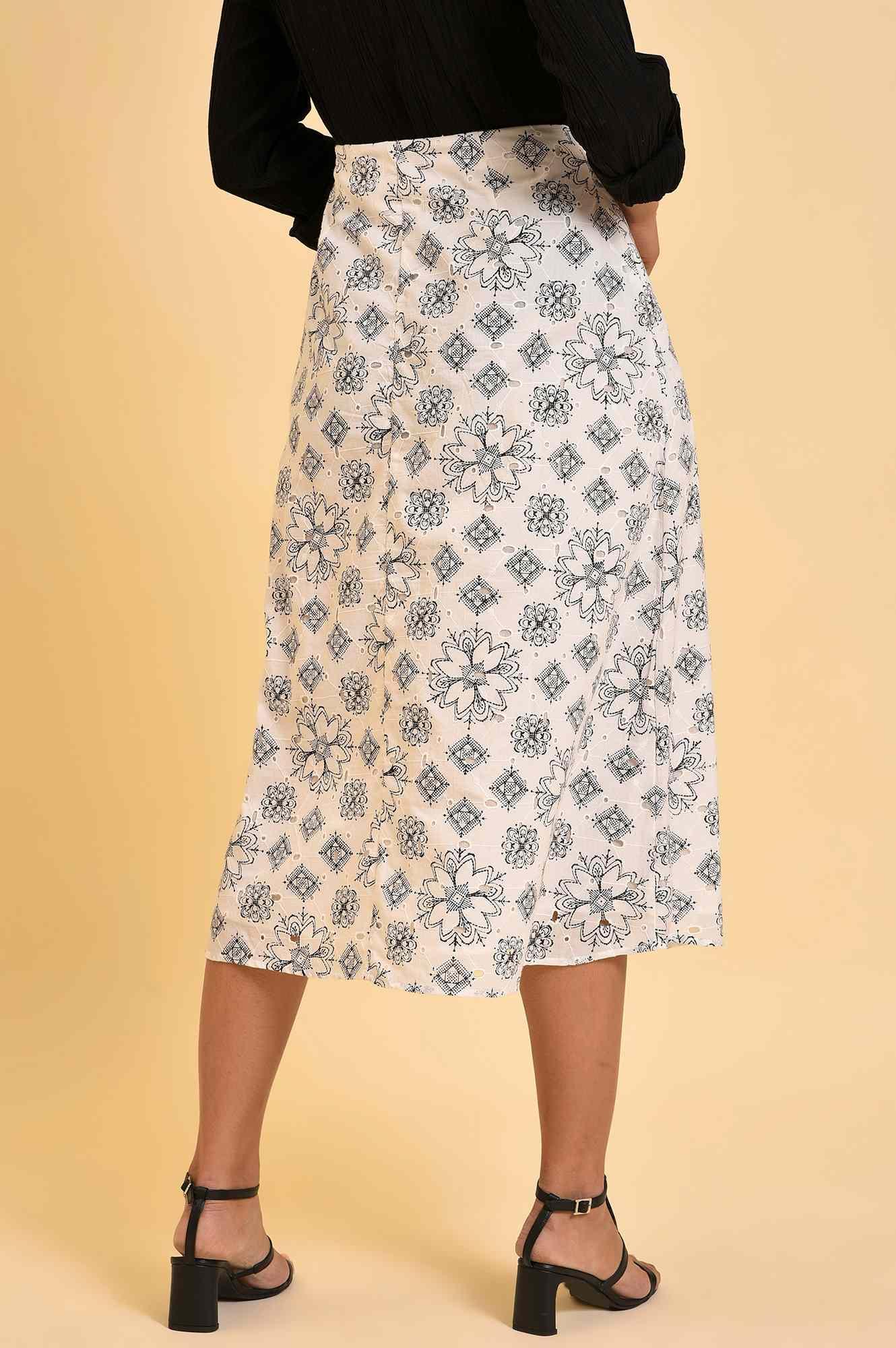 Ecru Printed Schiffli Skirt - wforwoman