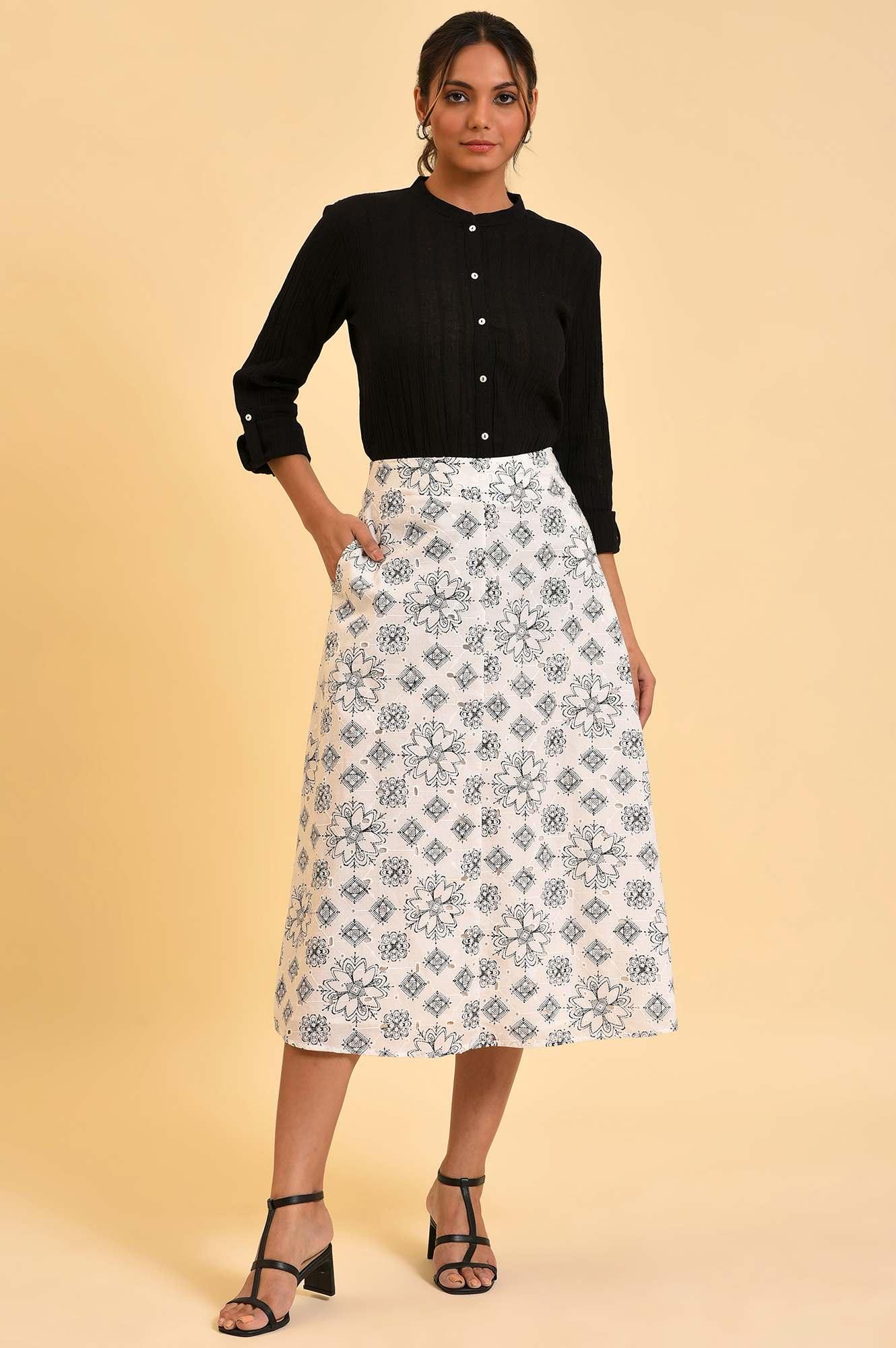 Ecru Printed Schiffli Skirt - wforwoman