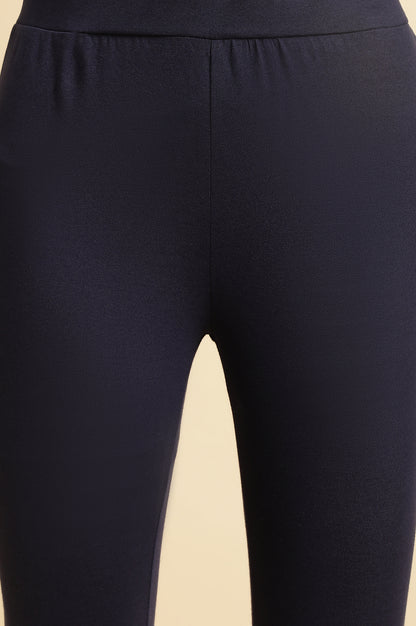 Blue Solid Cotton Jersey Lycra Tights