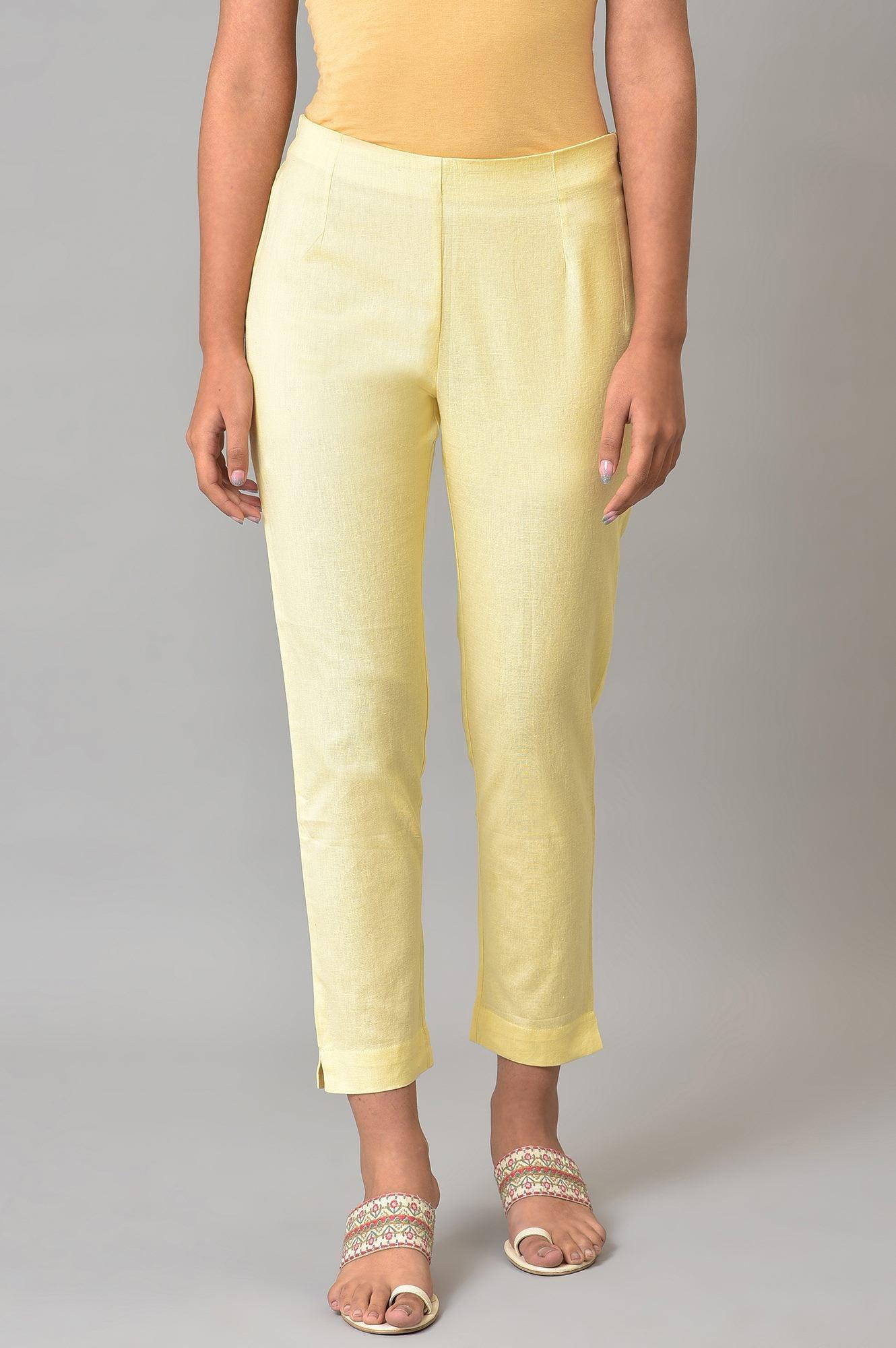 Lemonade Yellow Solid Plus Size Slim Pants - wforwoman