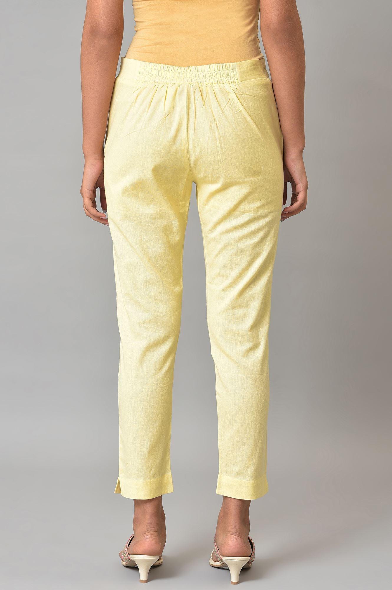 Lemonade Yellow Solid Plus Size Slim Pants - wforwoman