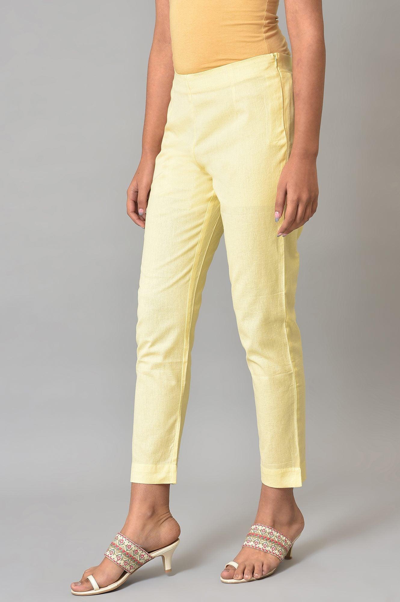 Lemonade Yellow Solid Plus Size Slim Pants - wforwoman