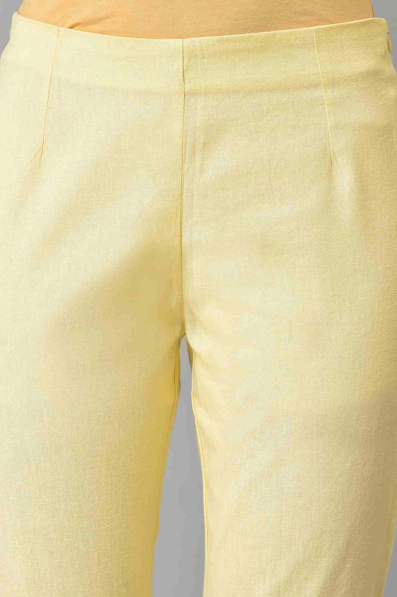 Lemonade Yellow Solid Plus Size Slim Pants - wforwoman