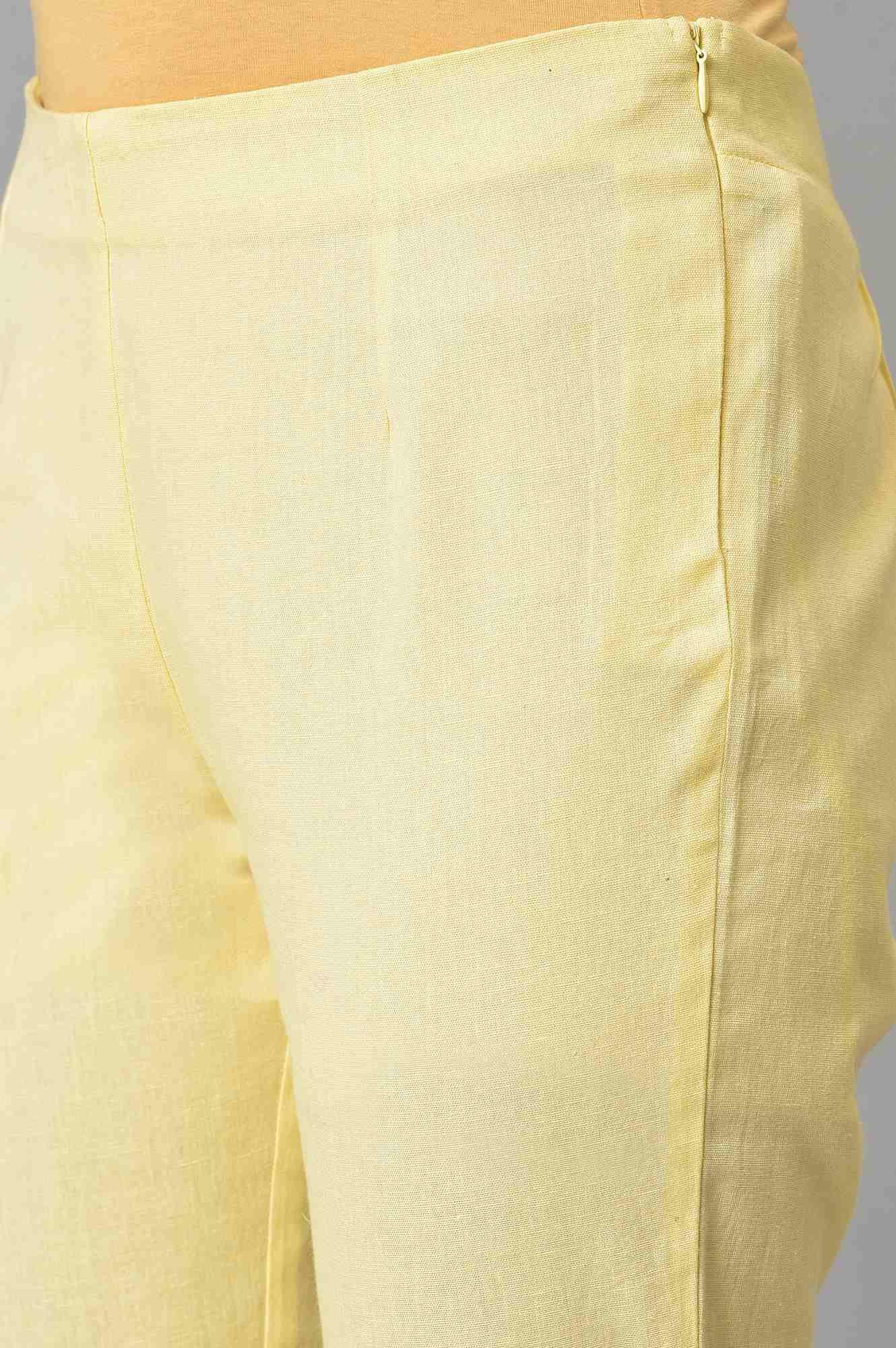 Lemonade Yellow Solid Plus Size Slim Pants - wforwoman