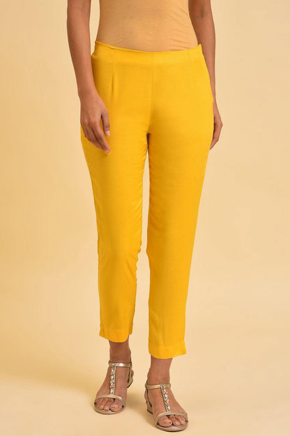 Yellow Solid Straight Slim Pants - wforwoman