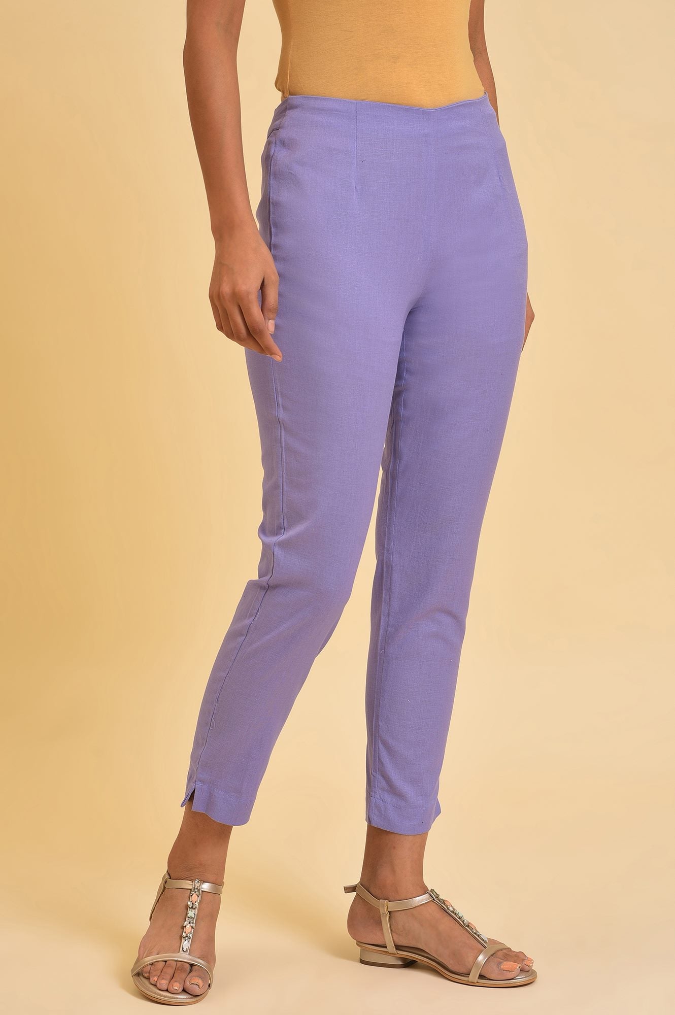 Purple Solid Slim Pants