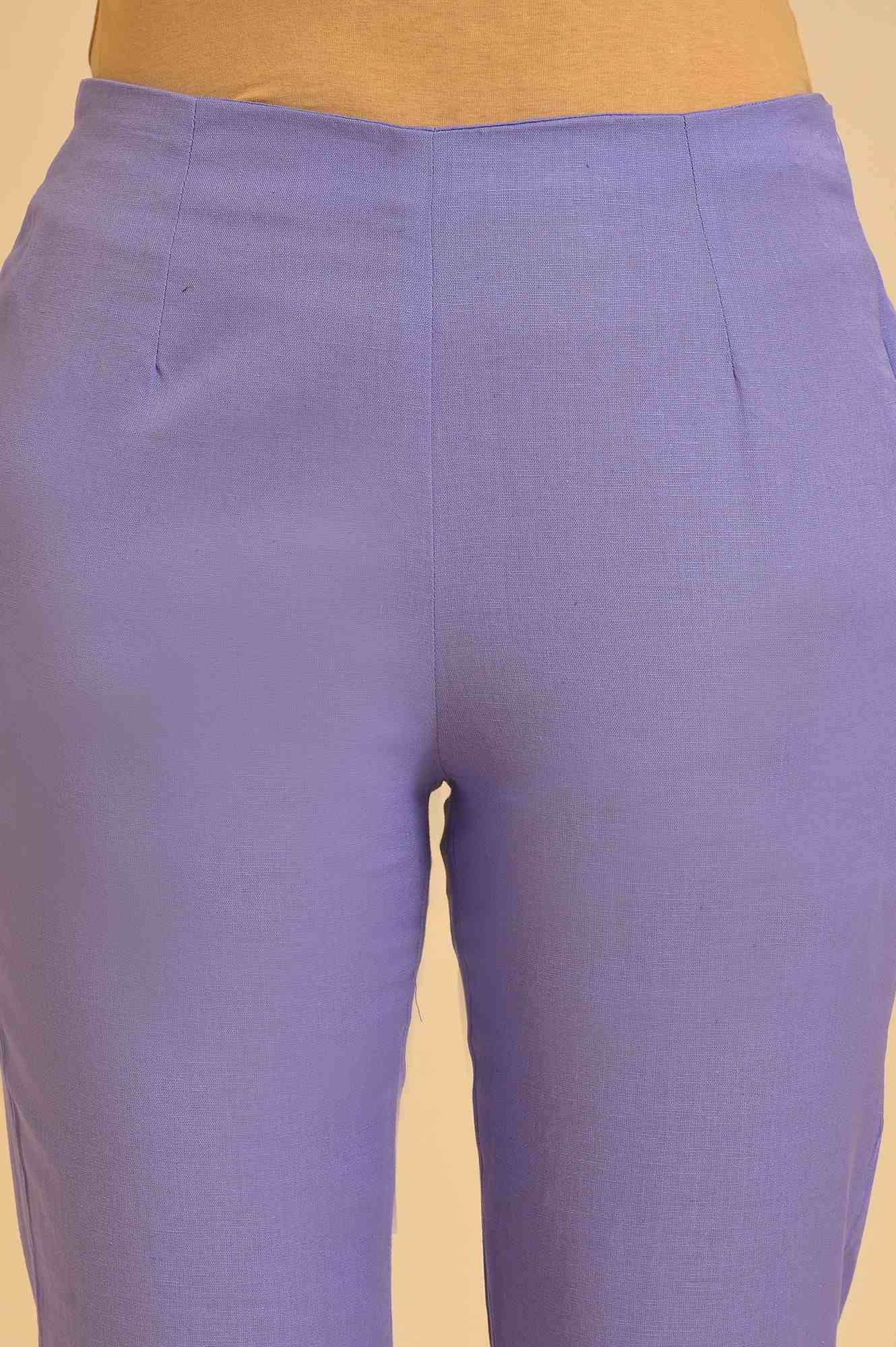 Purple Solid Slim Pants