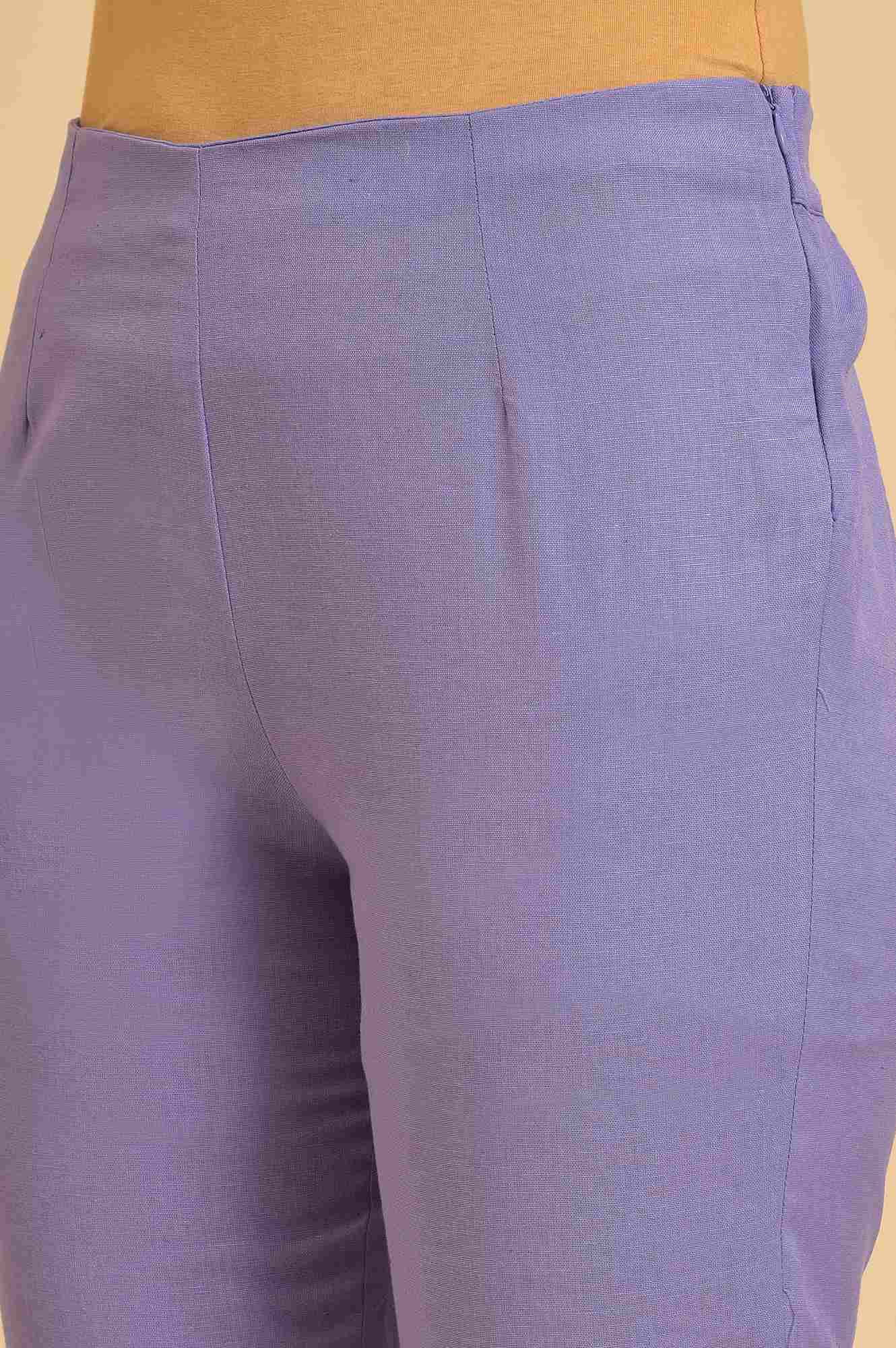 Purple Solid Slim Pants