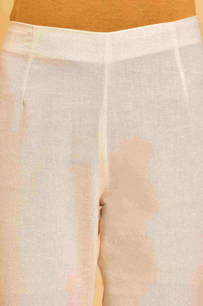 Ecru Solid Slim Pants