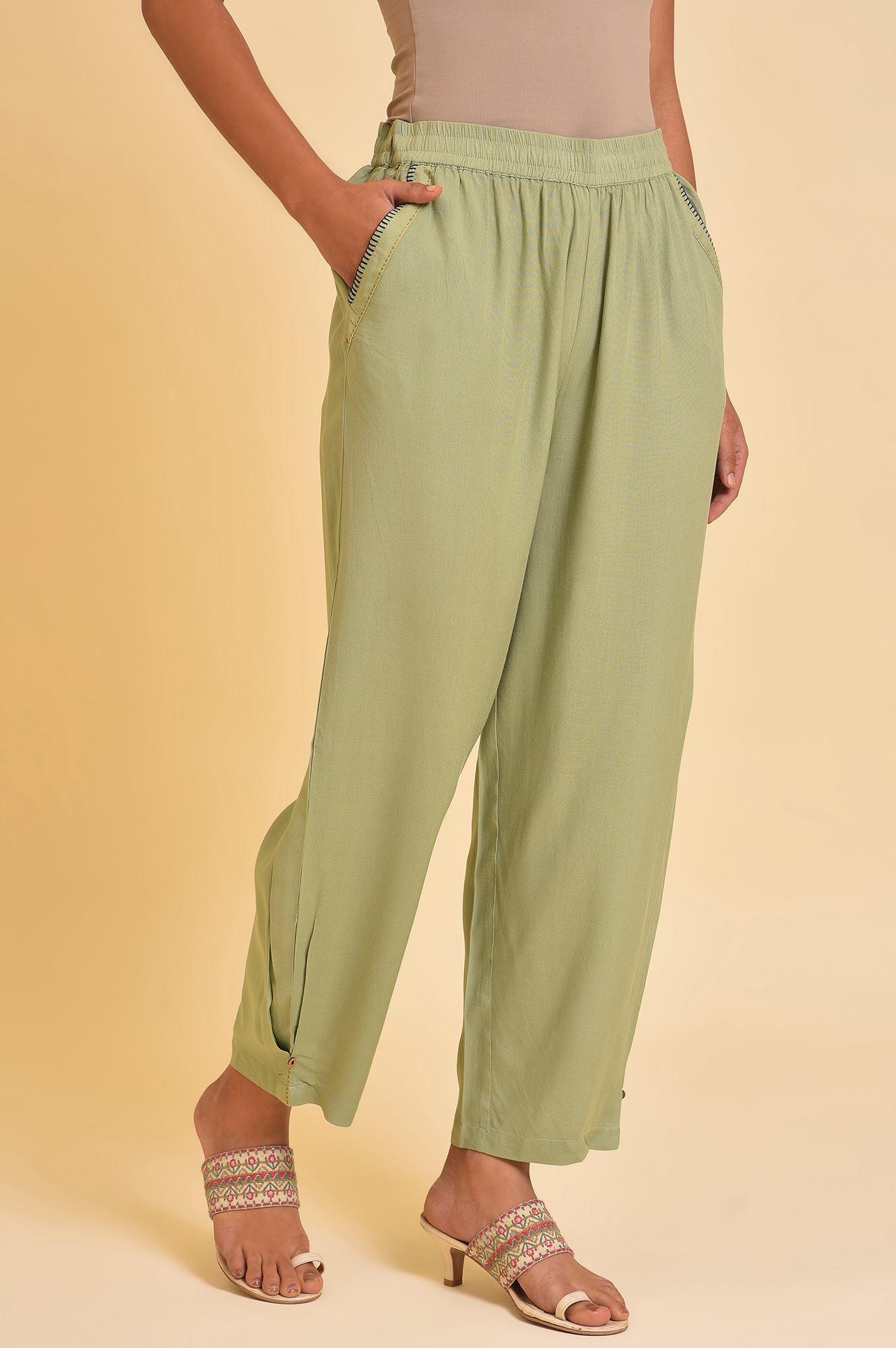Mint Green Box Pleated Straight Pants - wforwoman