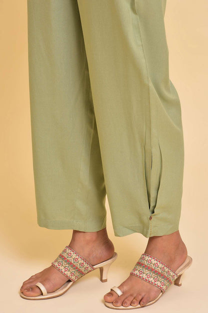 Mint Green Box Pleated Straight Pants - wforwoman