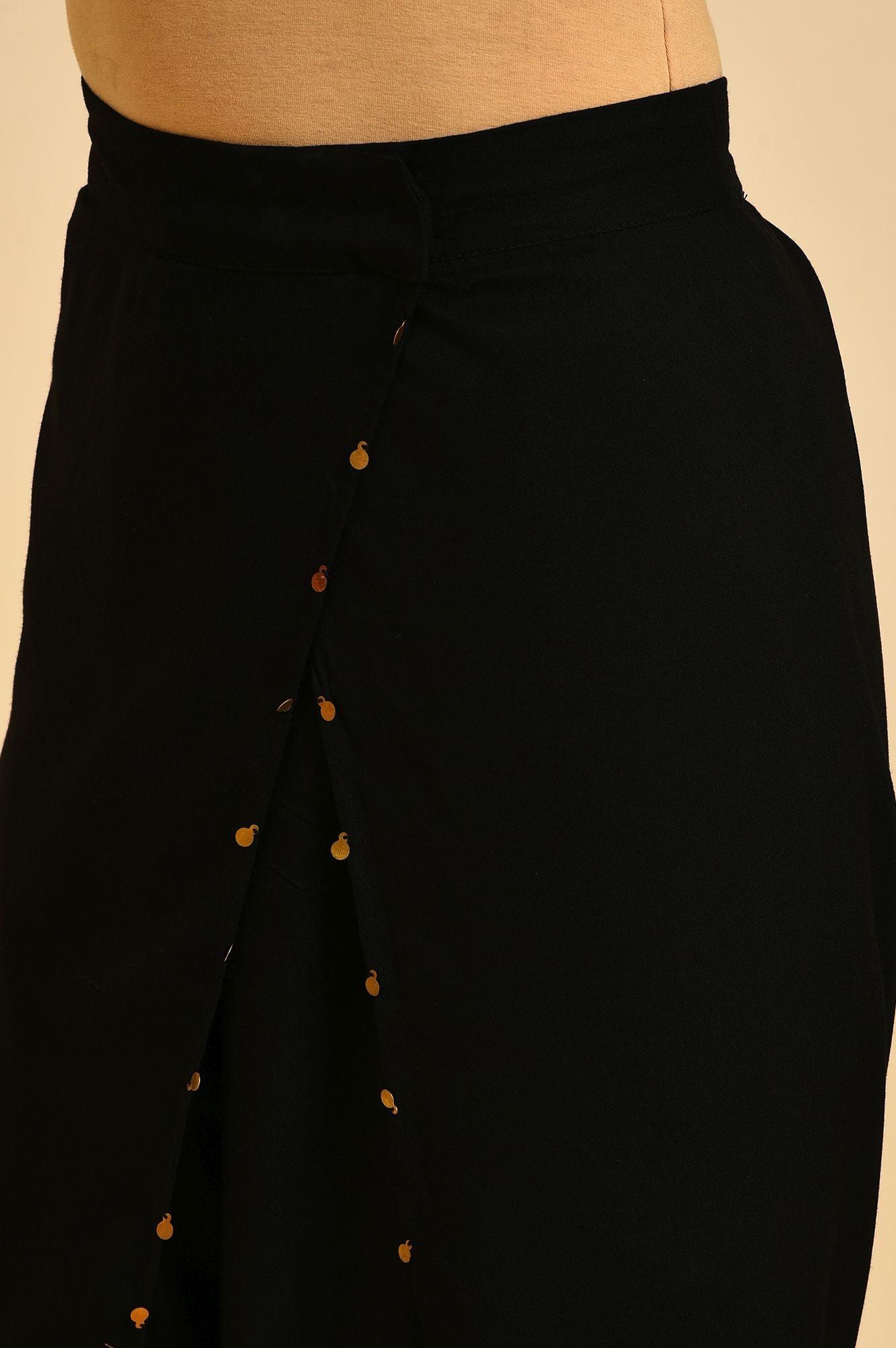 Black Dhoti Pants With Metal Hanging Trim - wforwoman