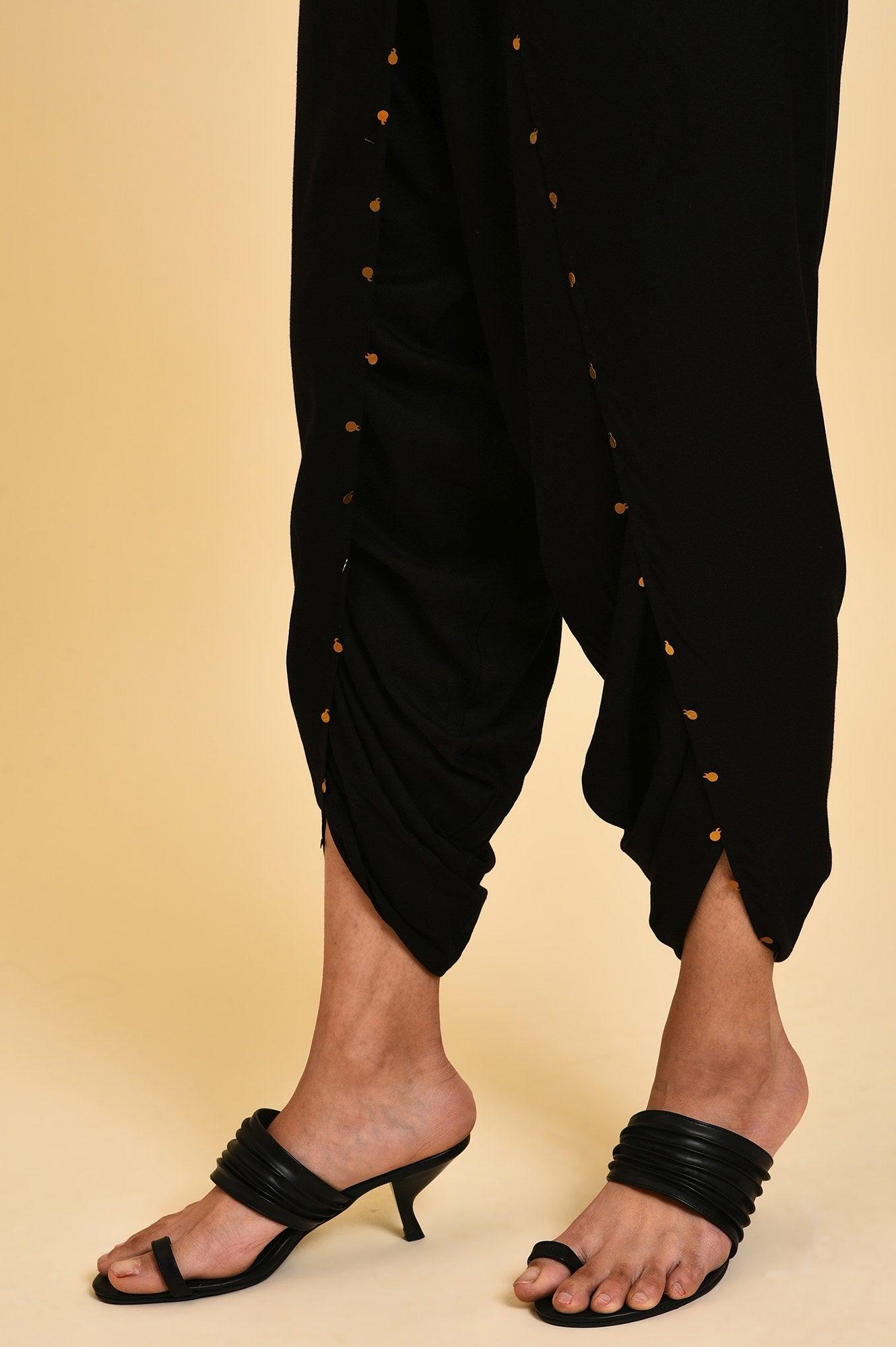 Black Dhoti Pants With Metal Hanging Trim - wforwoman