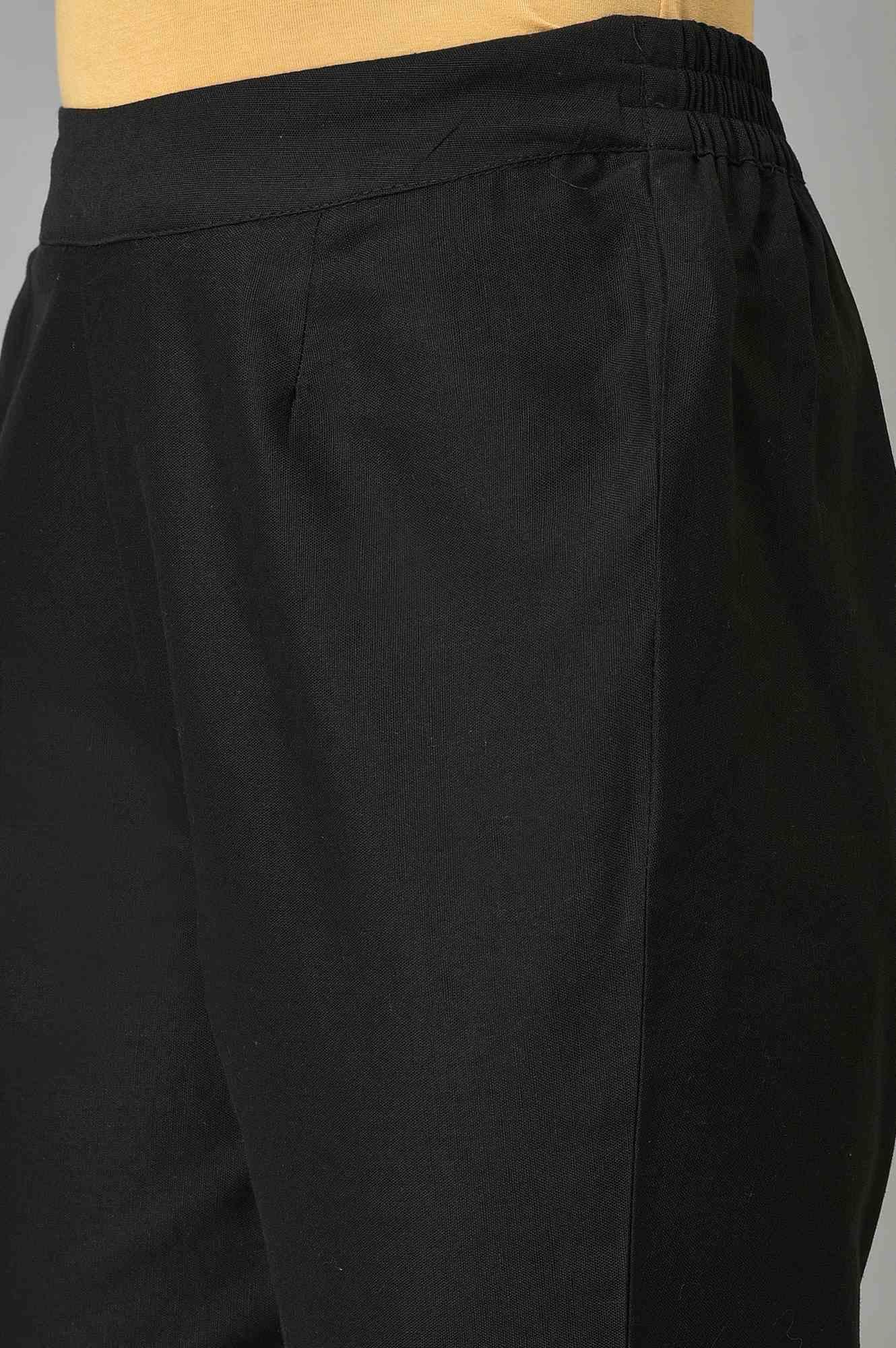 Plus Size Black Slim Pants With Embroidery At Hemline - wforwoman