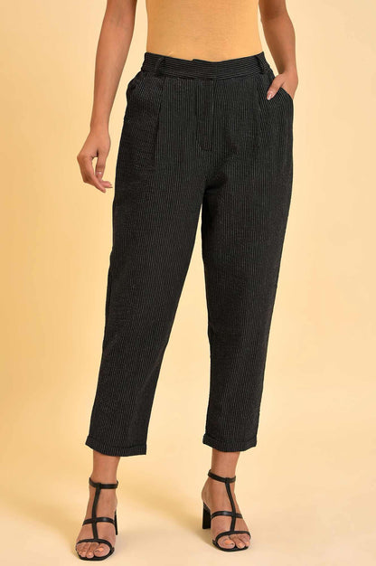 Black Yarn Dyed Fit Straight Pants - wforwoman