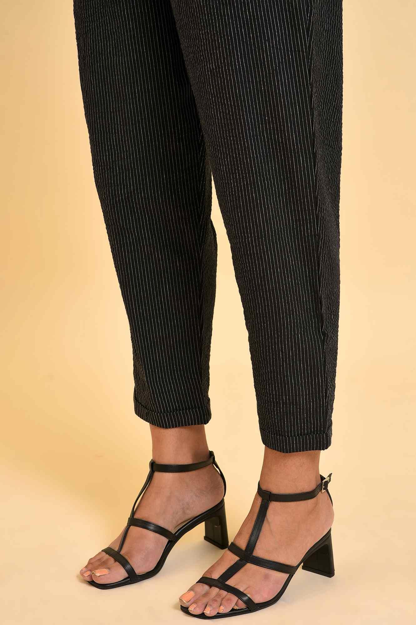 Black Yarn Dyed Fit Straight Pants - wforwoman
