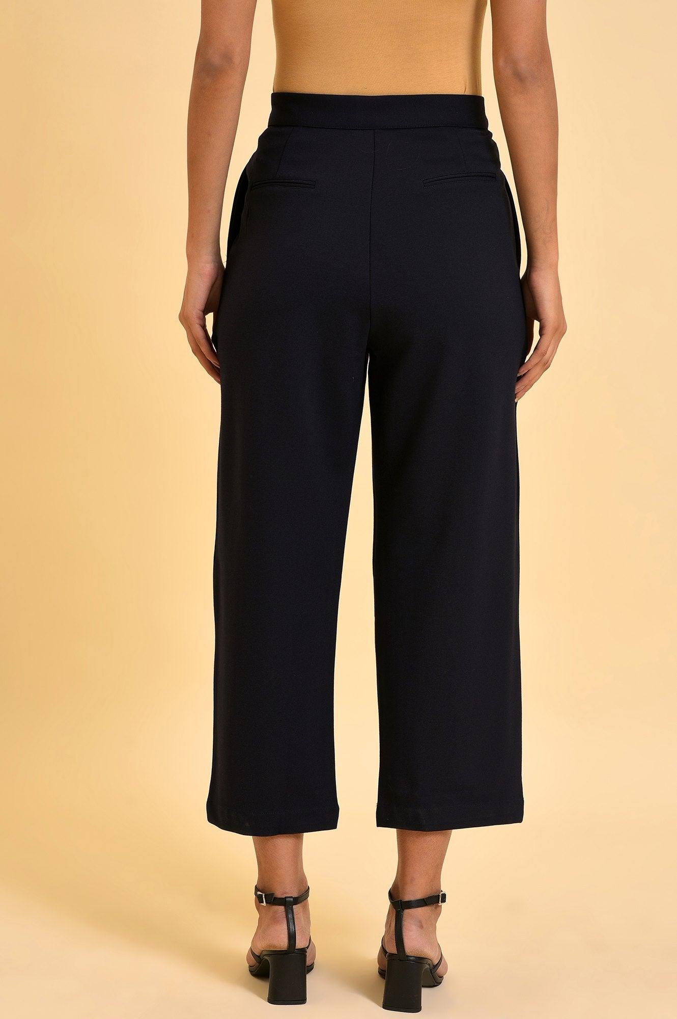 Navy Blue Straight Fit Trouser Pants - wforwoman