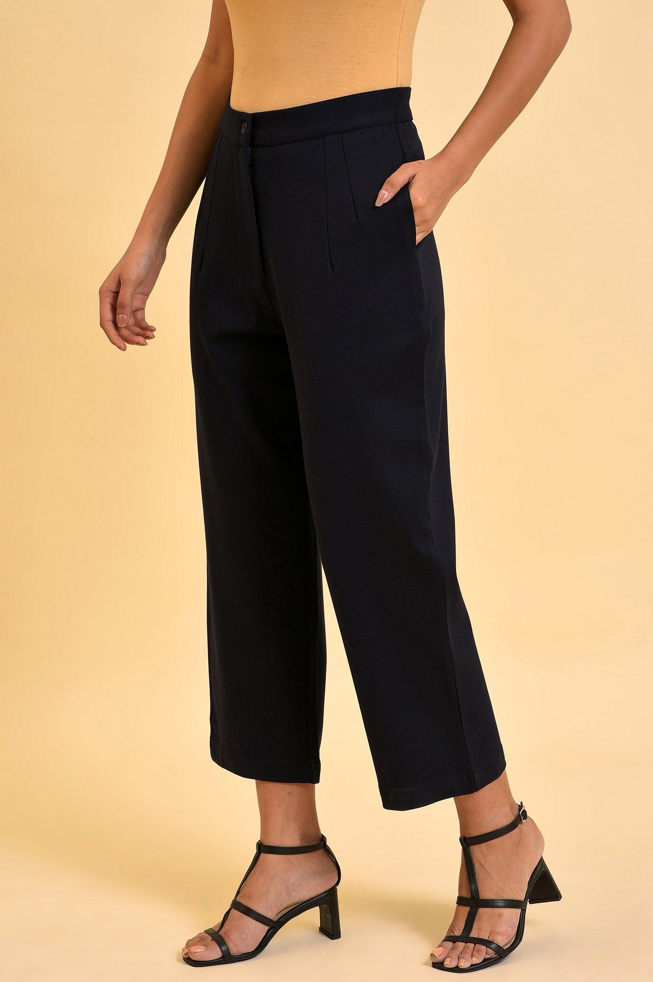 Navy Blue Straight Fit Trouser Pants - wforwoman