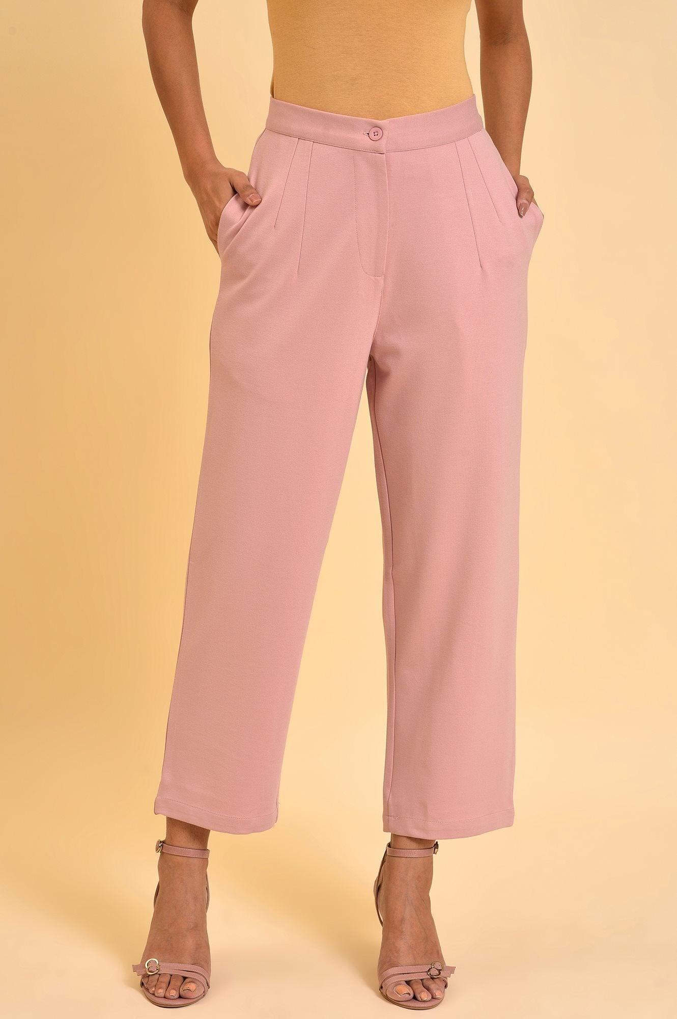 Pink Straight Fit Trouser Pants - wforwoman