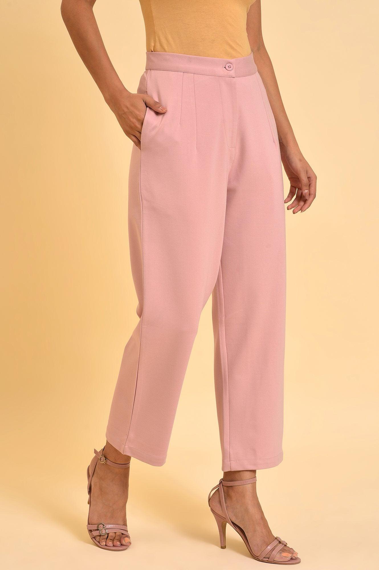 Pink Straight Fit Trouser Pants - wforwoman