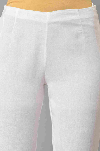White Slim Pants With Lace Detail - wforwoman