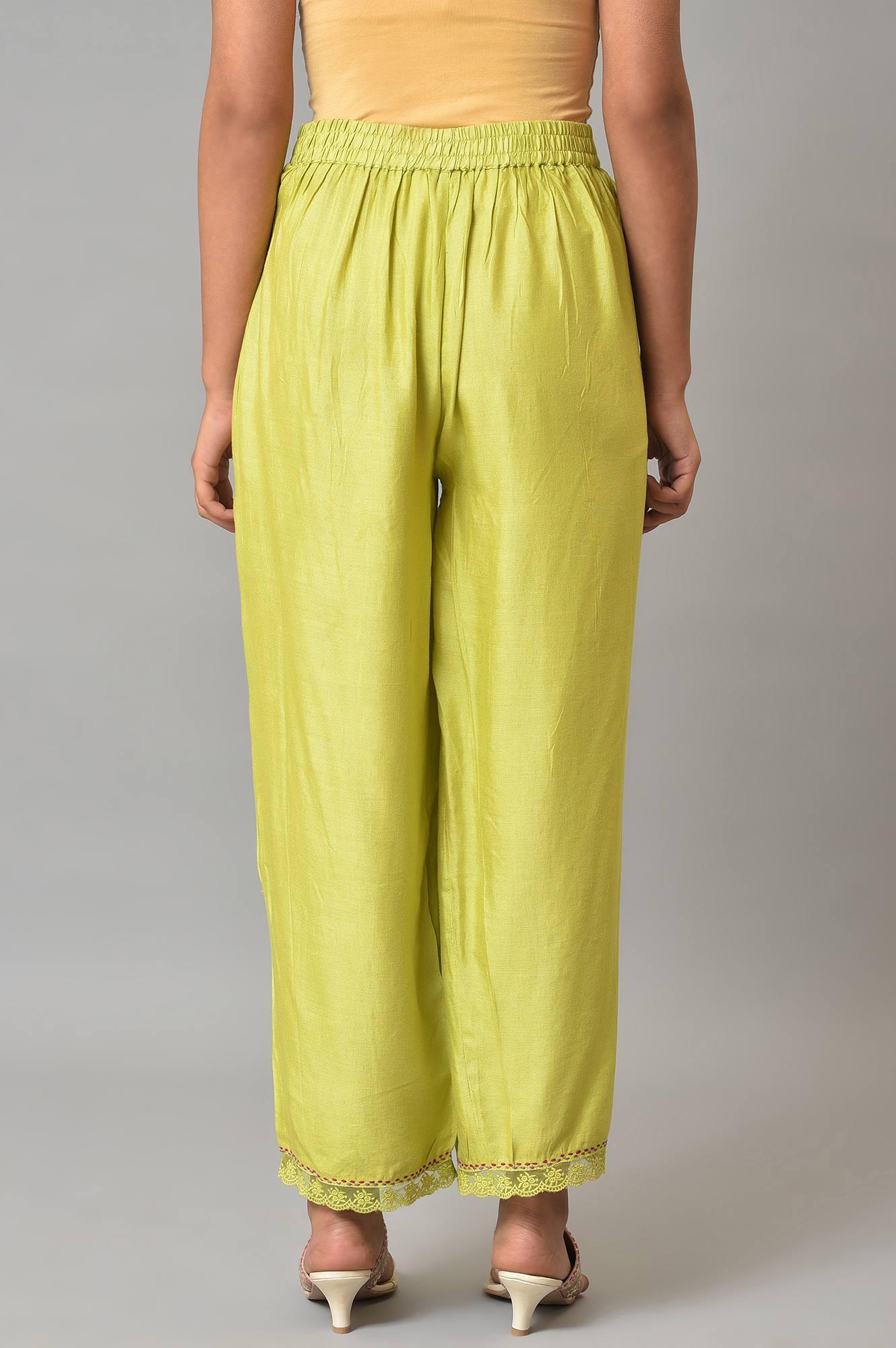 Lime Green Pants With Lace Detail - wforwoman