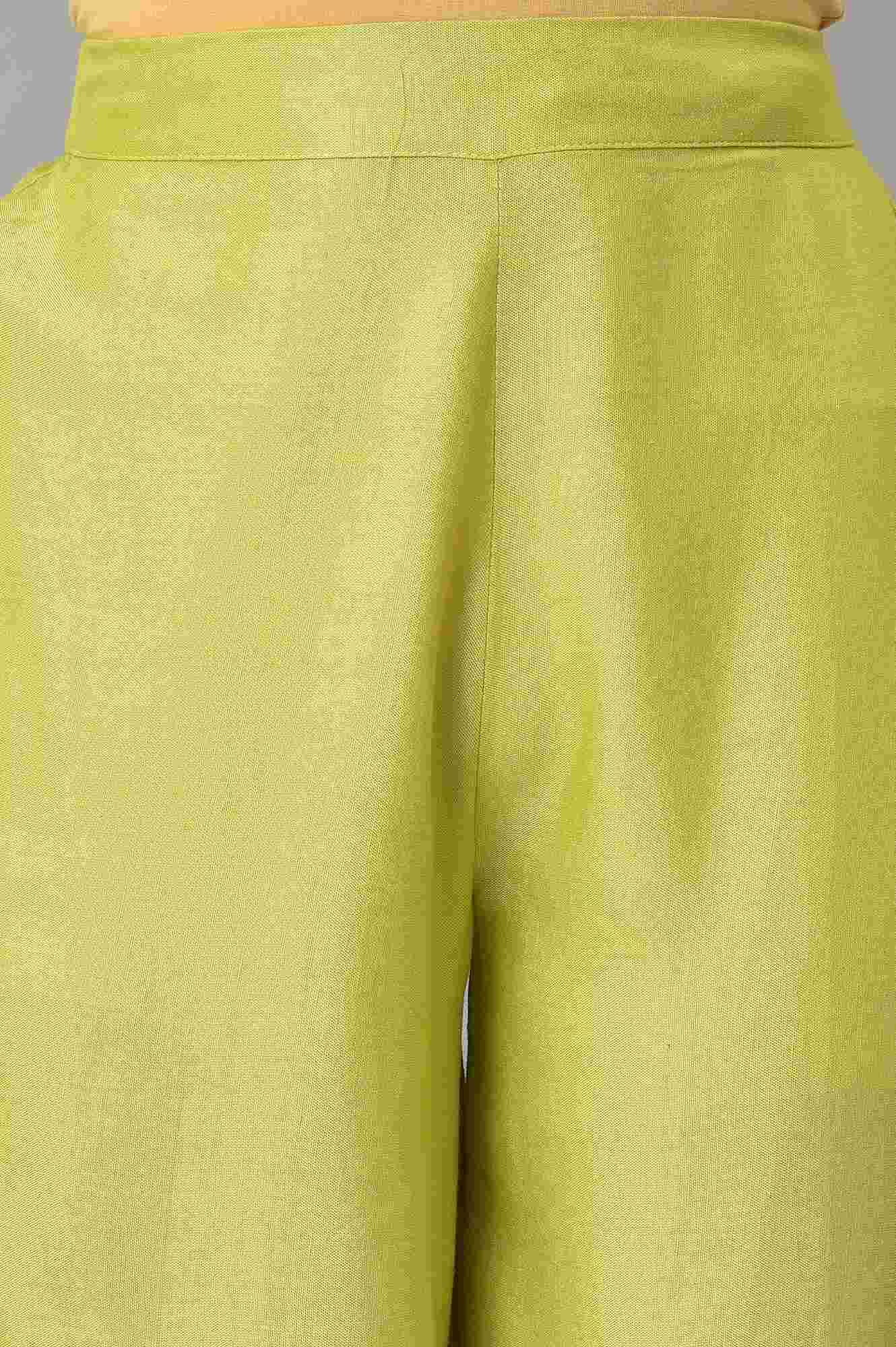 Light Green Slim Pants With Lace Detail - wforwoman