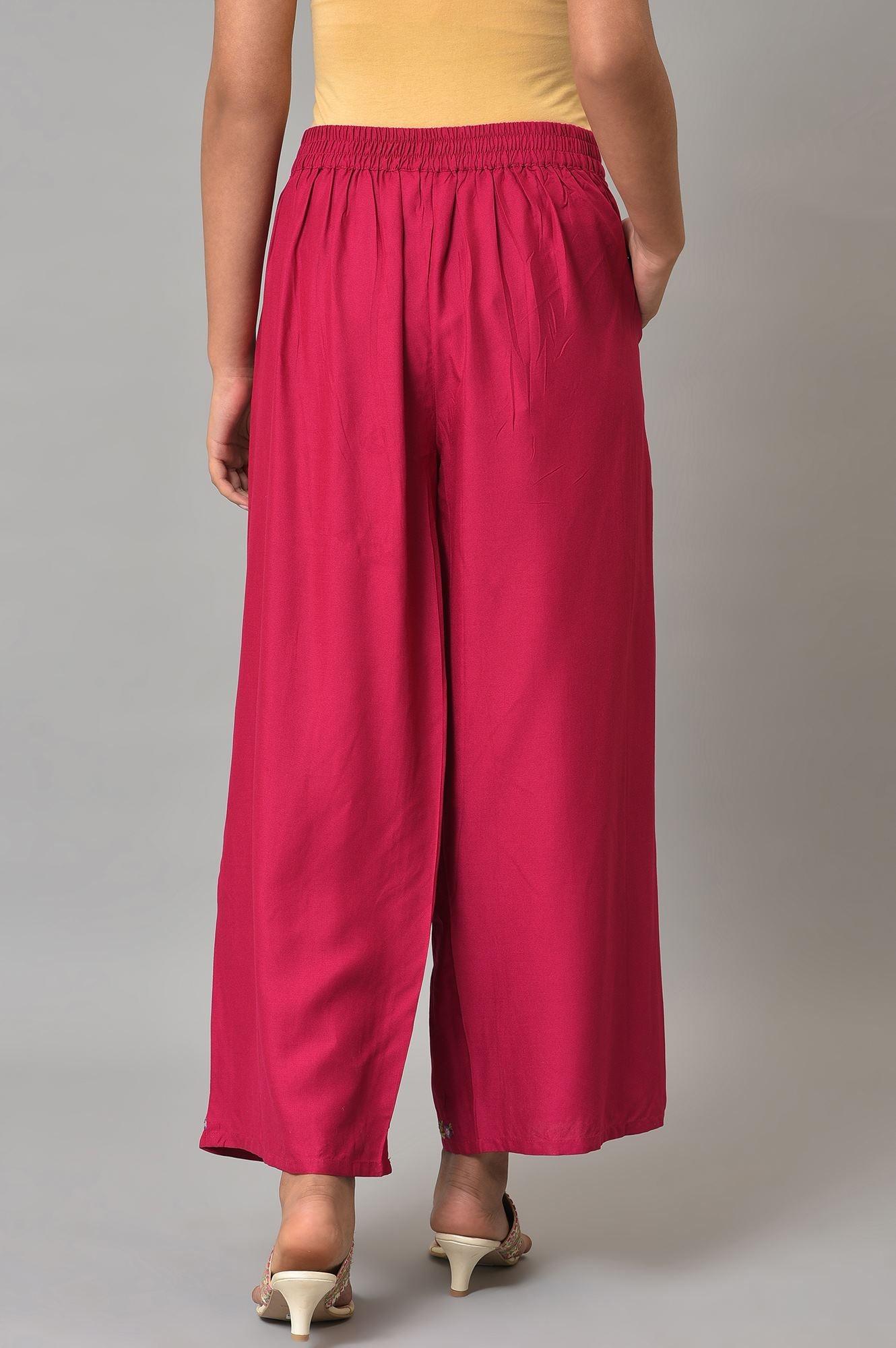 Pink Embroidered Plus Size Parallel Pants - wforwoman