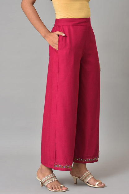 Berry Pink Embroidered Parallel Pants - wforwoman